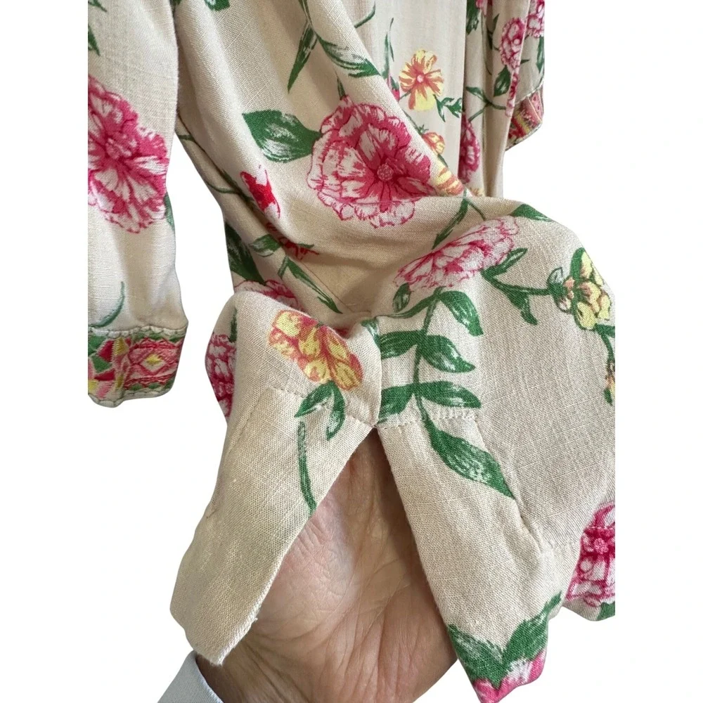 Belle Kim Gravel Pink Floral Embroidered V Neck Tunic Top 2X Coastal Travel - Picture 4 of 10